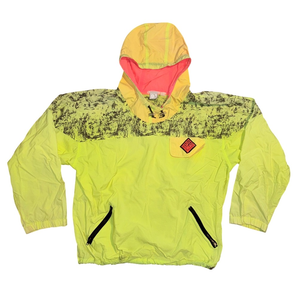 Vintage Ocean Pacific OP Neon Yellow Orange Windbreaker Anorak Pullover Mens L